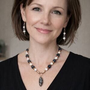 Fossil Coral 2 1/2" rock pendant necklace Lava & Howlite beads copper wire 20"